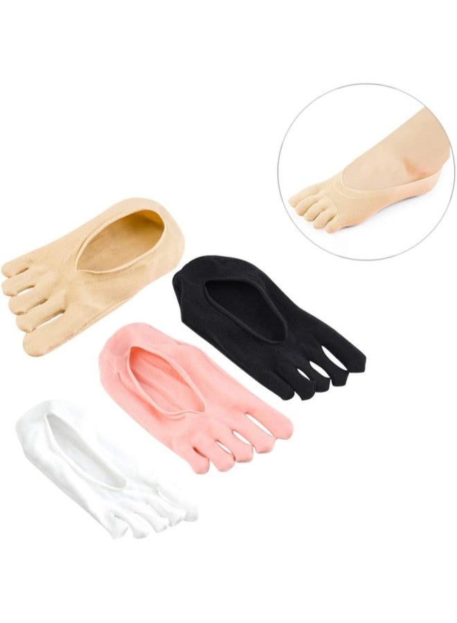 klarako 4 Pairs Yoga Socks Non Slip Five Toe Socks Pilates Barre Ballet Fitness Dance Socks for Women Men Pink Black White Skin Color - Image 1