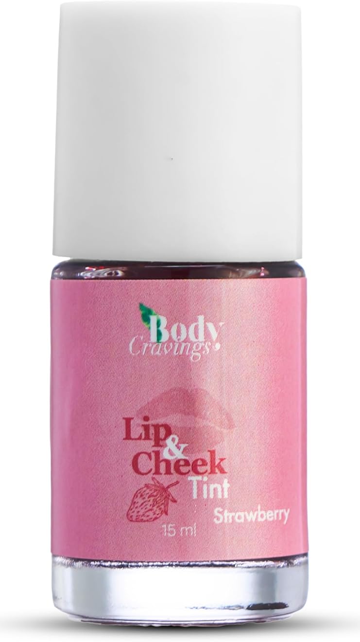 Body Cravings Strawberry Lip & Cheeks Tint Brush | 15ml | Dual-Duty (Lip & Cheek Stain) | Richly Pigmented, Natural Pinky Flush, Long-Lasting Wear | Brush applicator