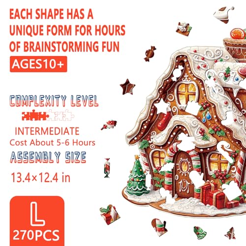 Artipuz Wooden Puzzles for Adults Christmas Gingerbread House Puzzle Unique Wood Jigsaw Puzzle for Adults Wood Puzzles Adult Gift for Family Wall Art Home Decor 270pcs 134 124in L - Image 5
