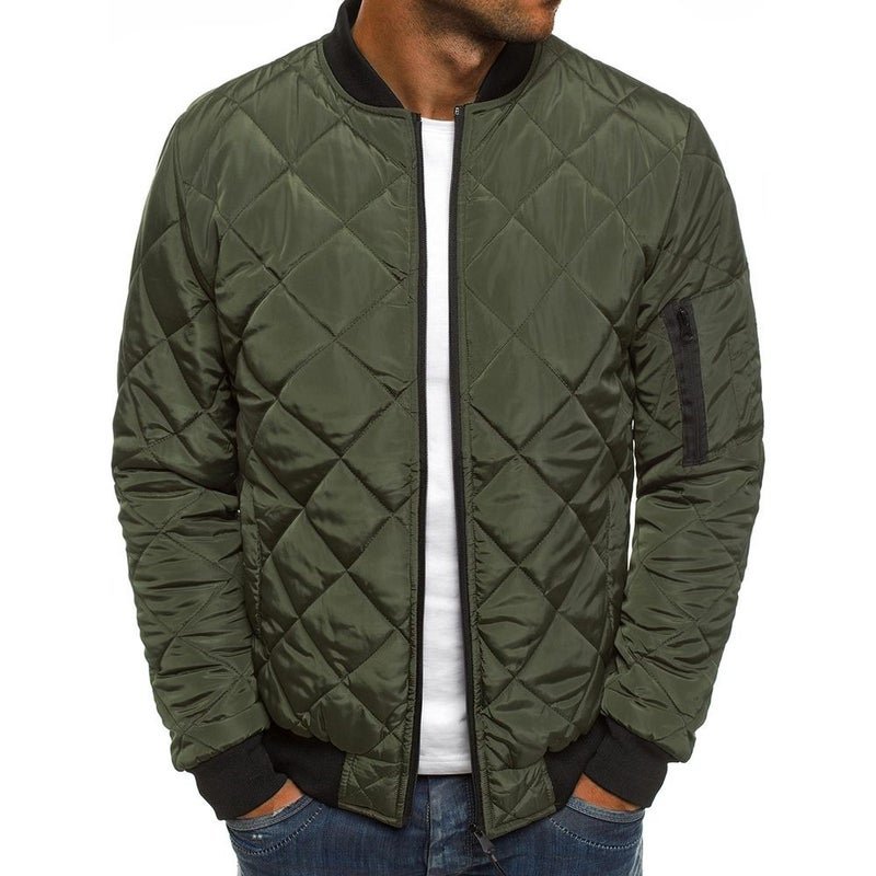 Winter Mens Cotton-padded Coat Argyle Pattern Stand Collar Short Style Mens Wear White T-shirt  - Image 2