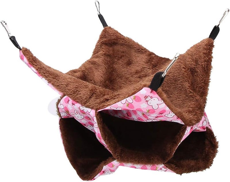 Small Pet Warm Hammock Hanging Bed, Three Layer Canvas and Plush, 32x32x3cm, Blue - Soft Comfortable Material, Easy to Clean, Ideal for Hamster and Small Pets (Pink) - Image 3