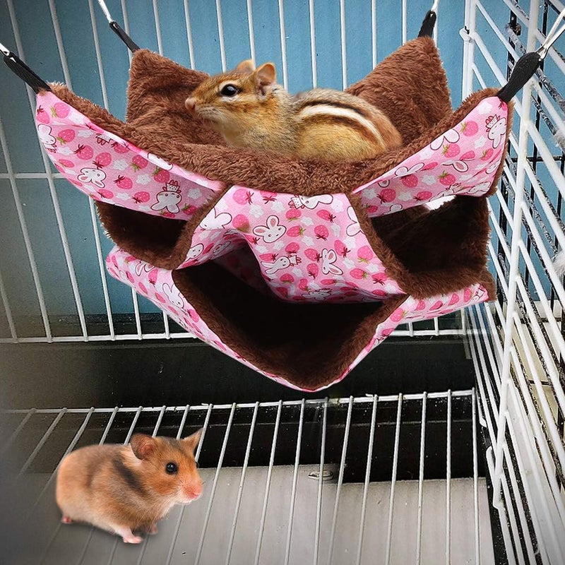 Small Pet Warm Hammock Hanging Bed, Three Layer Canvas and Plush, 32x32x3cm, Blue - Soft Comfortable Material, Easy to Clean, Ideal for Hamster and Small Pets (Pink) - Image 5