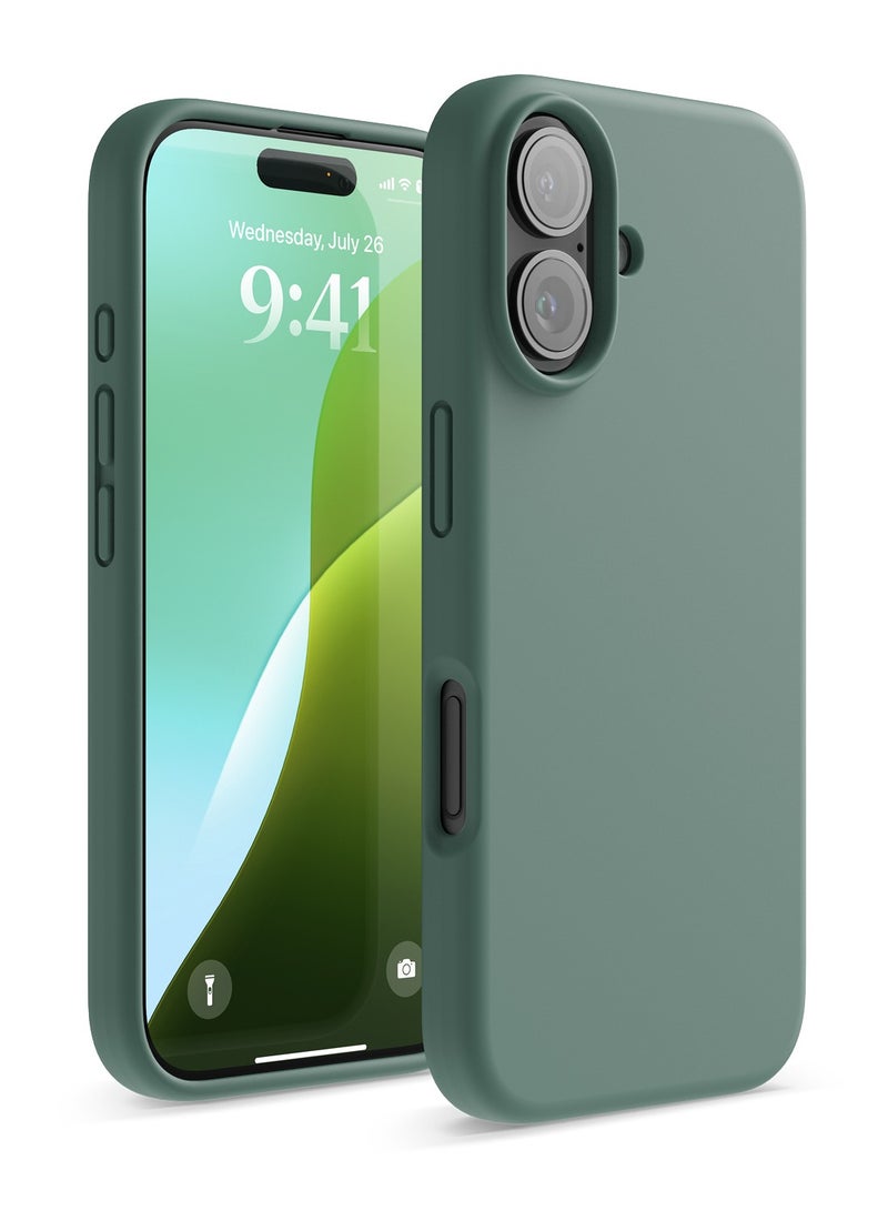 Elago Liquid Silicone for iPhone 16 Case Cover Full Body Protection, Shockproof, Slim, Anti-Scratch Soft Microfiber Lining - Midnight Green