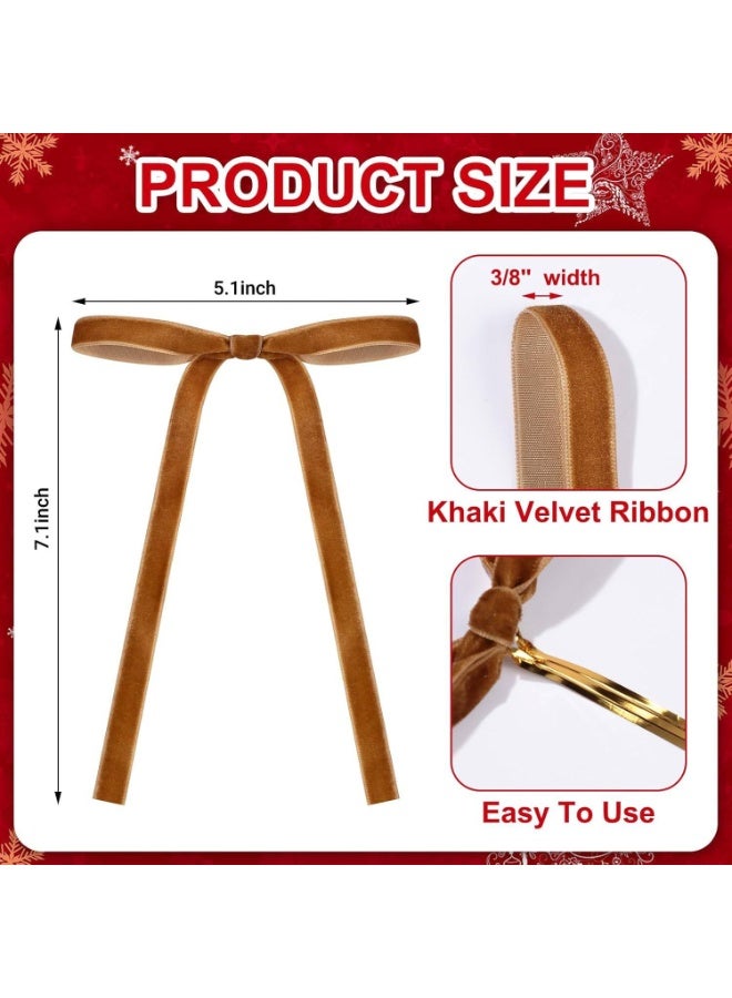 24 Pcs Velvet Christmas Bows for Christmas Tree, Rustic Crafts Gift Bows Vintage Velvet Ribbon Bows for Xmas Home Outdoor Indoor(Khaki,5.1 x 7.1 Inch, Width of 3/8in) - Image 2