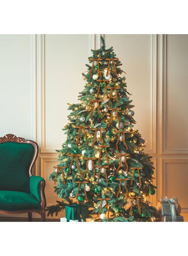 24 Pcs Velvet Christmas Bows for Christmas Tree, Rustic Crafts Gift Bows Vintage Velvet Ribbon Bows for Xmas Home Outdoor Indoor(Khaki,5.1 x 7.1 Inch, Width of 3/8in) - Image 4