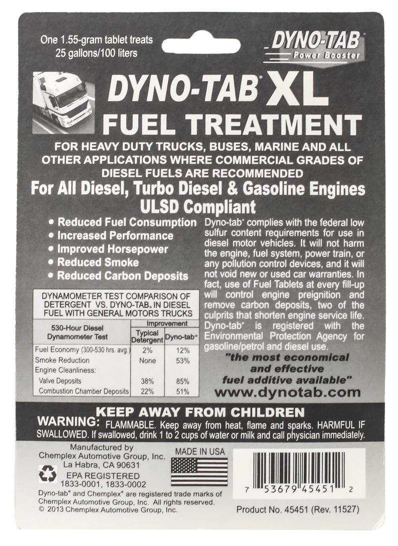 Dyno-Tab DYNO-TAB XL Fuel Treatment 45451 – For Gasoline & Diesel Engines | Boosts Fuel Economy & Performance | Increases Octane & Reduces Carbon Build-Up | 12 Tablets Treat Up to 1,200L  - Image 3