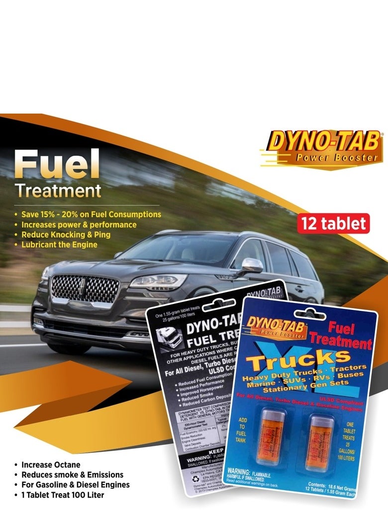 Dyno-Tab DYNO-TAB XL Fuel Treatment 45451 – For Gasoline & Diesel Engines | Boosts Fuel Economy & Performance | Increases Octane & Reduces Carbon Build-Up | 12 Tablets Treat Up to 1,200L  - Image 2