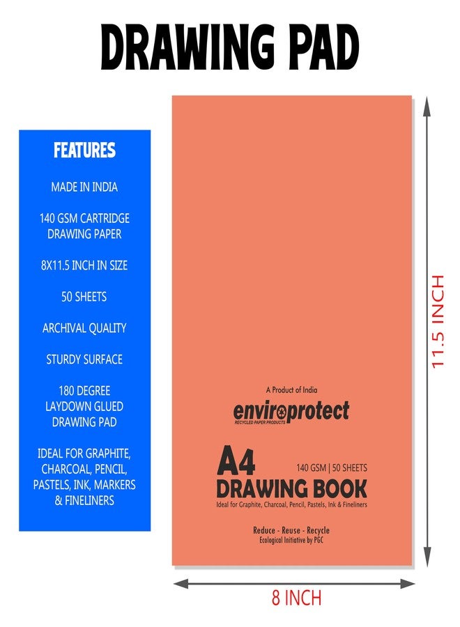 Suvigya A4 Size, Pack of 1 Pad, 140 GSM Cartridge Paper Drawing Book, 50 Sheets per Pad, Artist Grade Professional Sketching Book for Markers, Ink, Coloured Pencils & Mixed Media, 8x11.5 Inch, White - Image 2
