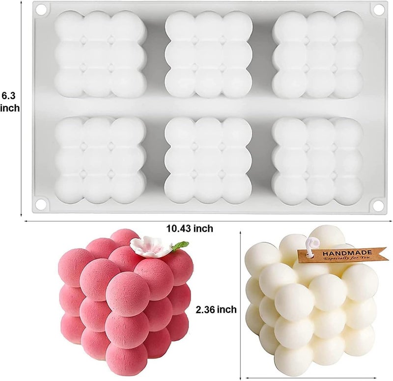 MoldBerry White Silicone 6 Slots Bubble Cube Entremet Candle Mould|Bubble Candle Mold for Making Candles, Wax Melts, Jelly, Chocolate Mousse - Pack of 1 - Image 3