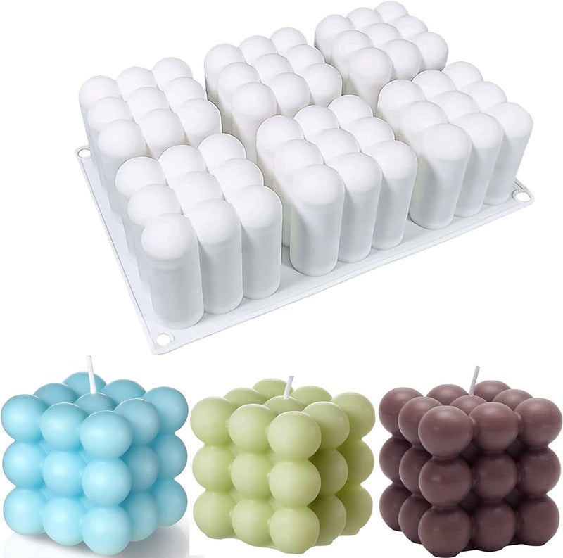 MoldBerry White Silicone 6 Slots Bubble Cube Entremet Candle Mould|Bubble Candle Mold for Making Candles, Wax Melts, Jelly, Chocolate Mousse - Pack of 1 - Image 1