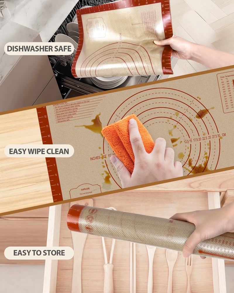 Dwavele Silicone Baking Mat, 24" x 16" Baking Mat, Pastry Rolling Sourdough Baking Mat Supplies for Making Pizza, Pie, Cookies, Bread - Image 4