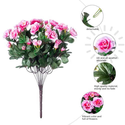 HyeFlora Artificial Faux Outdoor Flowers Plants for Spring Summer Decoration, Fake Silk Camellia UV Resistant Look Real for Planter Outside Front Door Porch Patio Balcony, 3 Large Bundles - Image 4