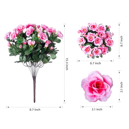 HyeFlora Artificial Faux Outdoor Flowers Plants for Spring Summer Decoration, Fake Silk Camellia UV Resistant Look Real for Planter Outside Front Door Porch Patio Balcony, 3 Large Bundles - Image 5