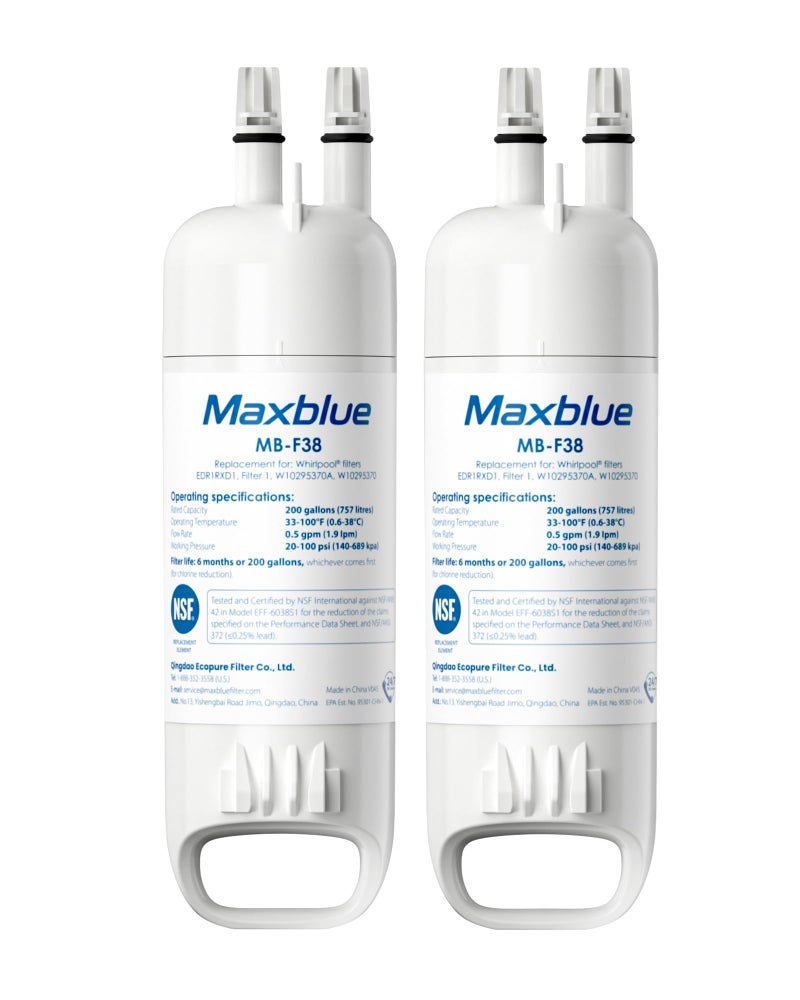 Maxblue EDR1RXD1 Replacement for Everydrop Filter 1 Whirlpool W10295370A EDR1RXD1B P8RFWB2L P4RFWB MBF38 Kenmore 469081 469930 Refrigerator water filter 2 Filters
