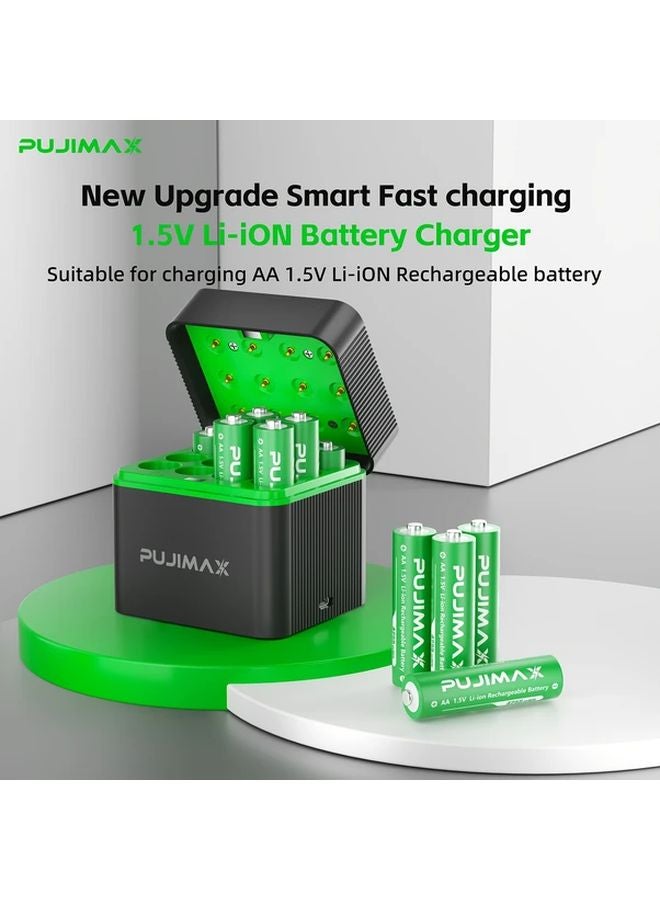 Pujimax 12 Slot AA Rechargeable Lithium Battery Charger Case With 12pcs 4255mWh High Capacity Batteries Black - Image 2