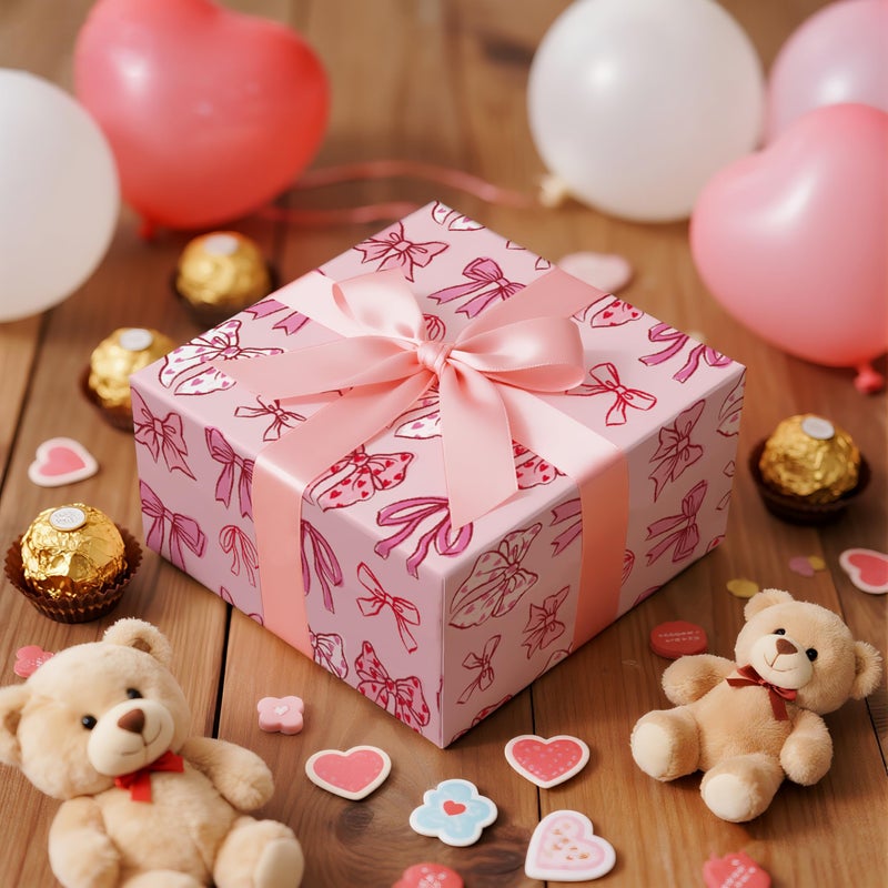 LeZakaa Pink Bow Wrapping Paper Roll for Girls Women, Cute Bows Design Gift Wrap Paper for Baby Shower, Birthday, Wedding, Holiday Party, Valentines, Anniversary, 17 inches x 32.8 Feet - Image 3