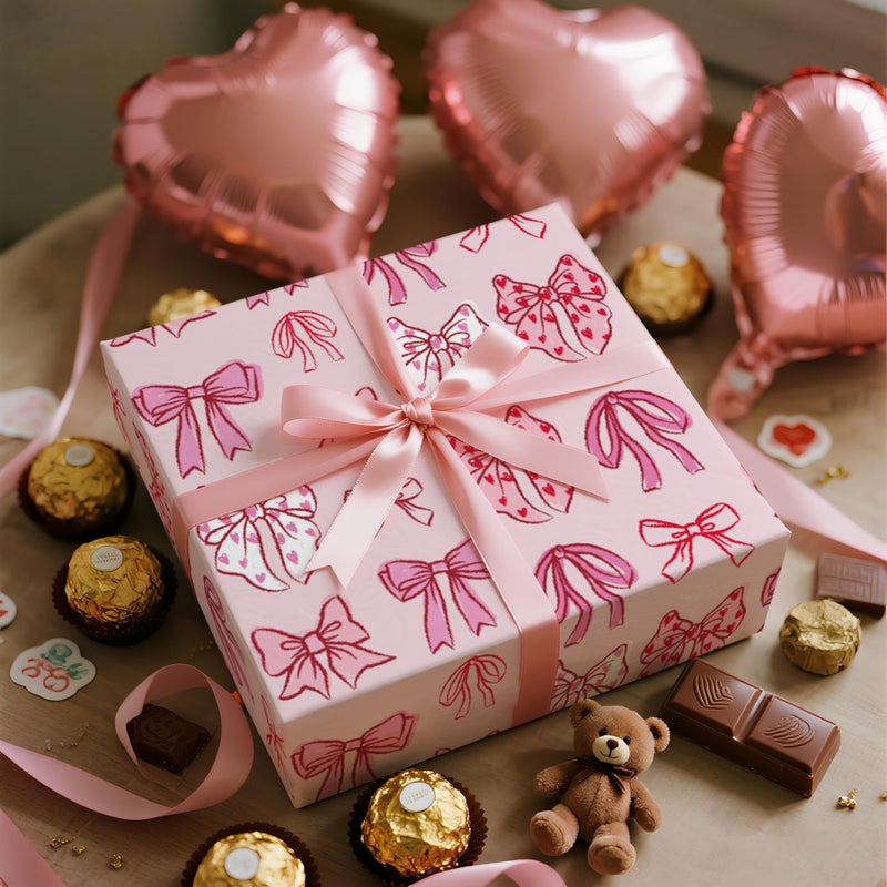 LeZakaa Pink Bow Wrapping Paper Roll for Girls Women, Cute Bows Design Gift Wrap Paper for Baby Shower, Birthday, Wedding, Holiday Party, Valentines, Anniversary, 17 inches x 32.8 Feet - Image 4