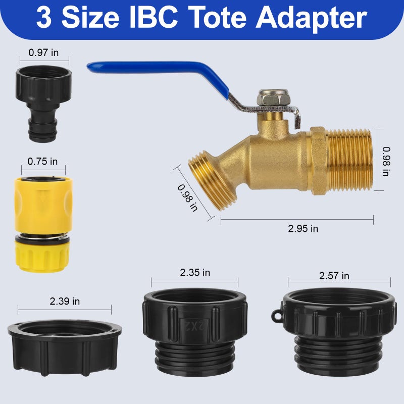 VYH 275-330 Gallon IBC Tote Hose Adapter,3-Size IBC Tote Adapter, 2.44" Fineã€2 "Fine, and 2" Coarse Thread,3/4" Male NPT Inlet Ã—3/4" Male GHT Brass Hose Faucet Garden Hose Connector - Image 5