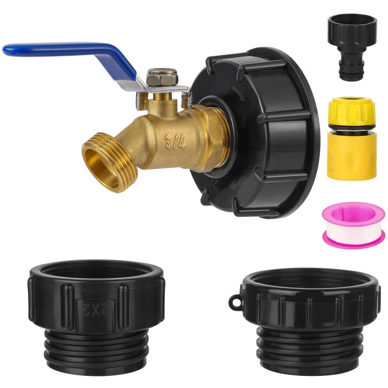 VYH 275-330 Gallon IBC Tote Hose Adapter,3-Size IBC Tote Adapter, 2.44" Fineã€2 "Fine, and 2" Coarse Thread,3/4" Male NPT Inlet Ã—3/4" Male GHT Brass Hose Faucet Garden Hose Connector - Image 1