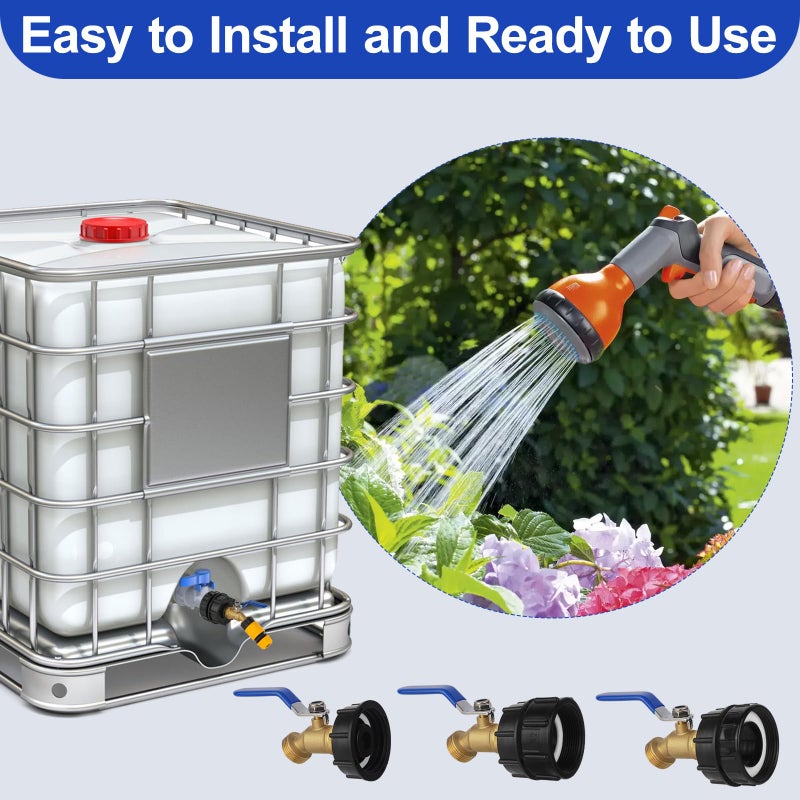 VYH 275-330 Gallon IBC Tote Hose Adapter,3-Size IBC Tote Adapter, 2.44" Fineã€2 "Fine, and 2" Coarse Thread,3/4" Male NPT Inlet Ã—3/4" Male GHT Brass Hose Faucet Garden Hose Connector - Image 2