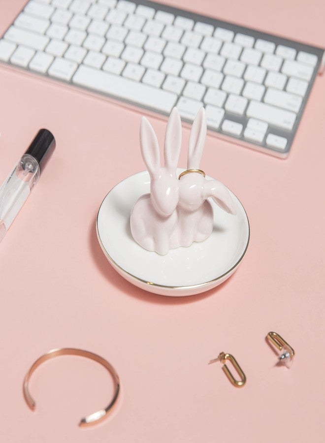 Lynagert Bunny Ring Holder - Ceramic Jewelry Dish for Rings, Earrings, Necklace Organizer - Rabbit Trinket Tray, Wedding Engagement Holder (Pink) - Image 2