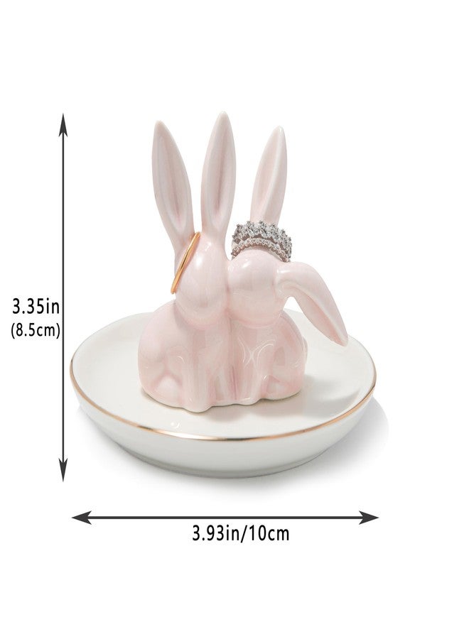 Lynagert Bunny Ring Holder - Ceramic Jewelry Dish for Rings, Earrings, Necklace Organizer - Rabbit Trinket Tray, Wedding Engagement Holder (Pink) - Image 4