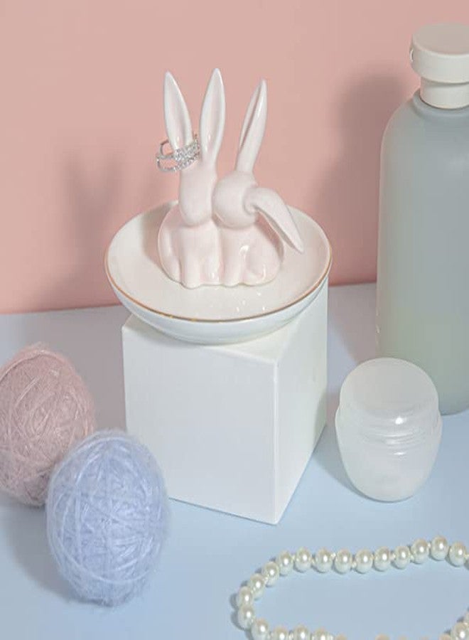 Lynagert Bunny Ring Holder - Ceramic Jewelry Dish for Rings, Earrings, Necklace Organizer - Rabbit Trinket Tray, Wedding Engagement Holder (Pink) - Image 3