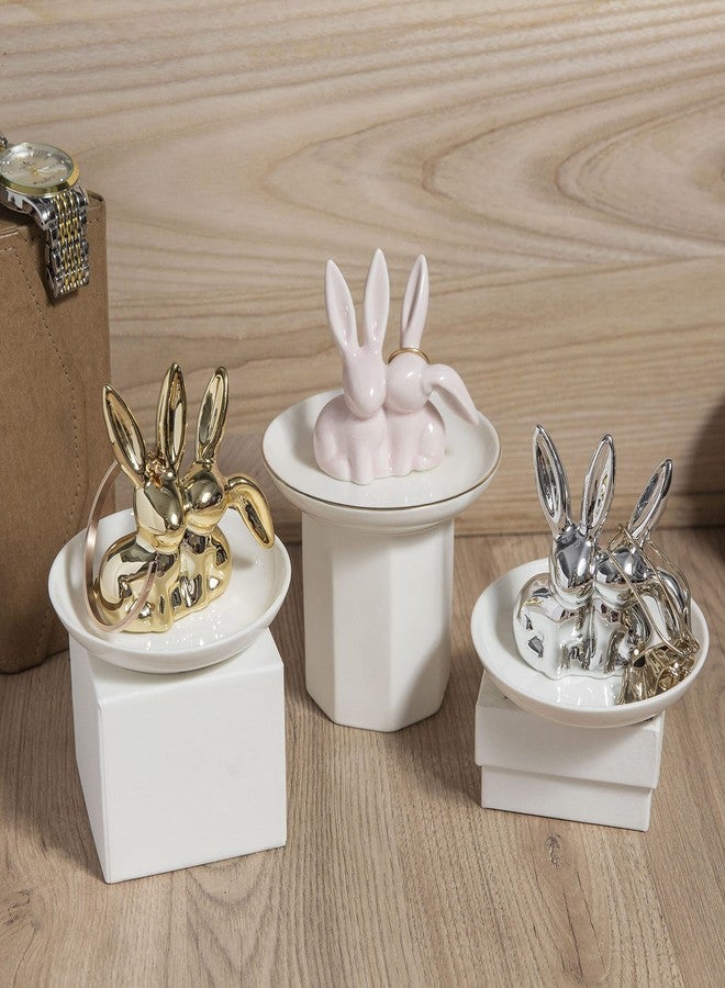 Lynagert Bunny Ring Holder - Ceramic Jewelry Dish for Rings, Earrings, Necklace Organizer - Rabbit Trinket Tray, Wedding Engagement Holder (Pink) - Image 5