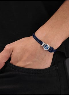 POLICE Infiniti Bracelet Black Double Tour Blue Leather with Antique Disc and Iconic P EmblemMen's Bold Statement Style  - Image 4