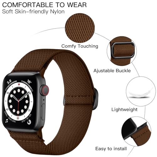 Lerobo Compatible with Apple Watch Ultra 3 2 1 Band 49mm Series 11/10 46mm SE 3/2/1 44mm 45mm 42mm for Men Women,Stretchy Nylon Solo Loop Sport Strap for iWatch Bands Series 9 8 7 6 5 4 3 2 1, Brown - Image 2