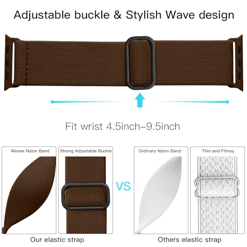 Lerobo Compatible with Apple Watch Ultra 3 2 1 Band 49mm Series 11/10 46mm SE 3/2/1 44mm 45mm 42mm for Men Women,Stretchy Nylon Solo Loop Sport Strap for iWatch Bands Series 9 8 7 6 5 4 3 2 1, Brown - Image 3