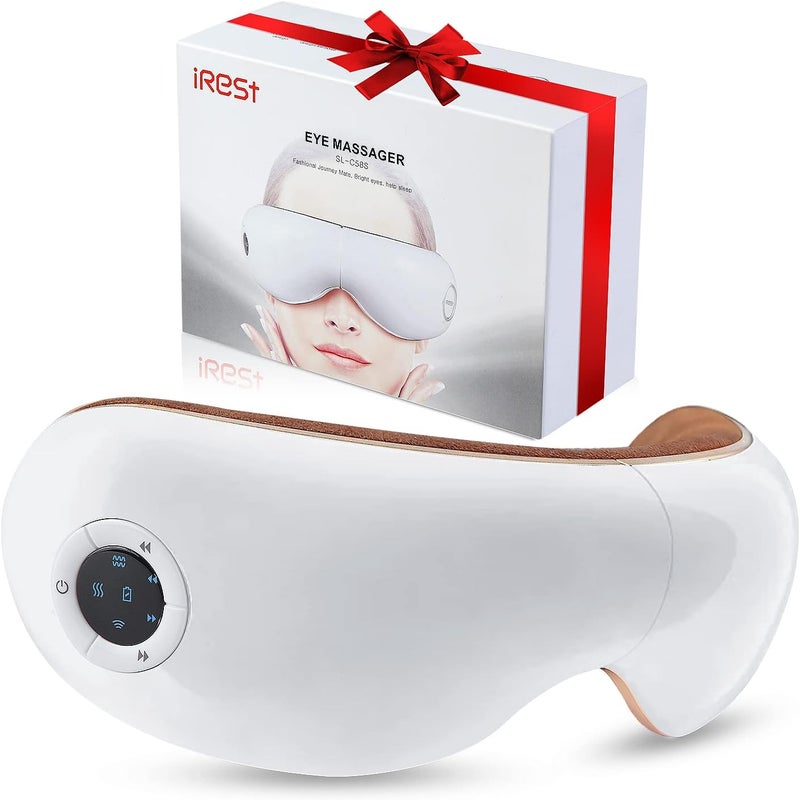iRest iRest Eye Massager with Heat,Smart Eye Mask Massager with Compression & Vibration,Relax Music,Rechargeable,Migraine Massager for Improve Sleep,Relieve Eye Strain Dry Eye Dark Circles Eye Bags,White 