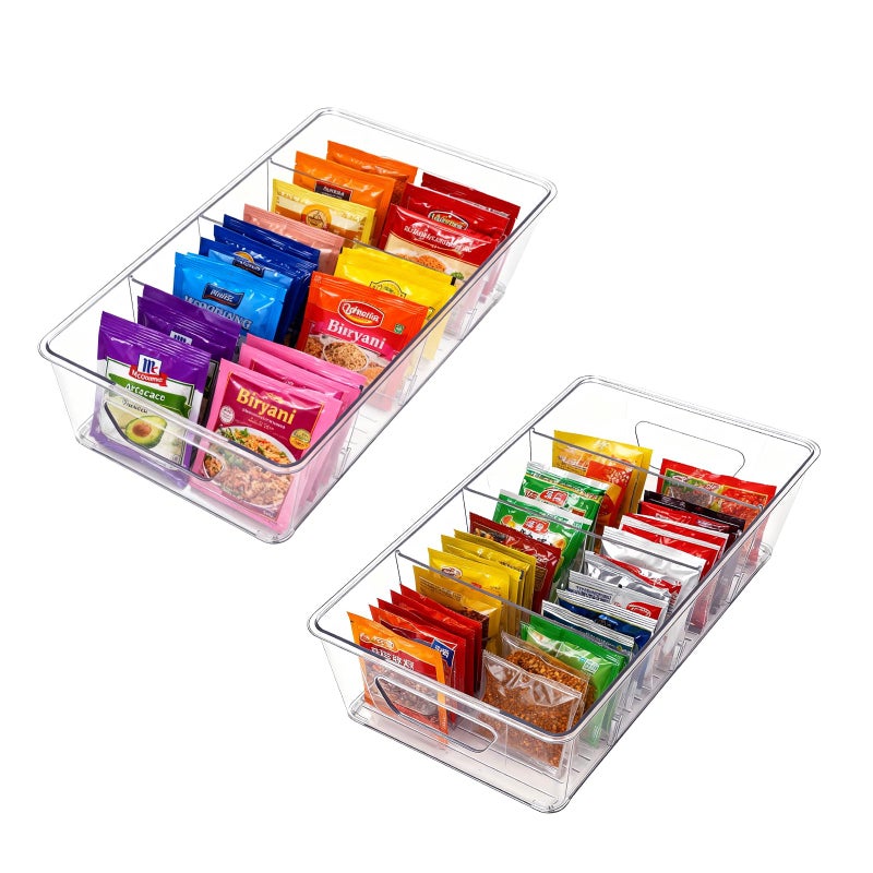 Wiojtry 2 Pcs Seasoning Packet Organizer, Seasoning Organizer for Cabinet, Ood Storage Organizer Box with Detachable Dividers Snacks Spice Packets organizer for Kitchen, Pantry, Cabinet, Countertop - Image 1