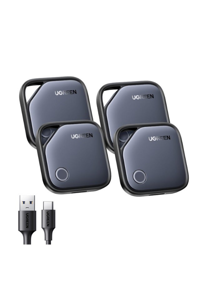 Ugreen FineTrack Bluetooth Tracker 4-Pack Rechargeable Smart Tag Apple Certified for Apple Find My(iOS Only) No Extra App Privacy Protection Beep Sound, Suitable for Car, Luggage, Keys, Wallets Silver