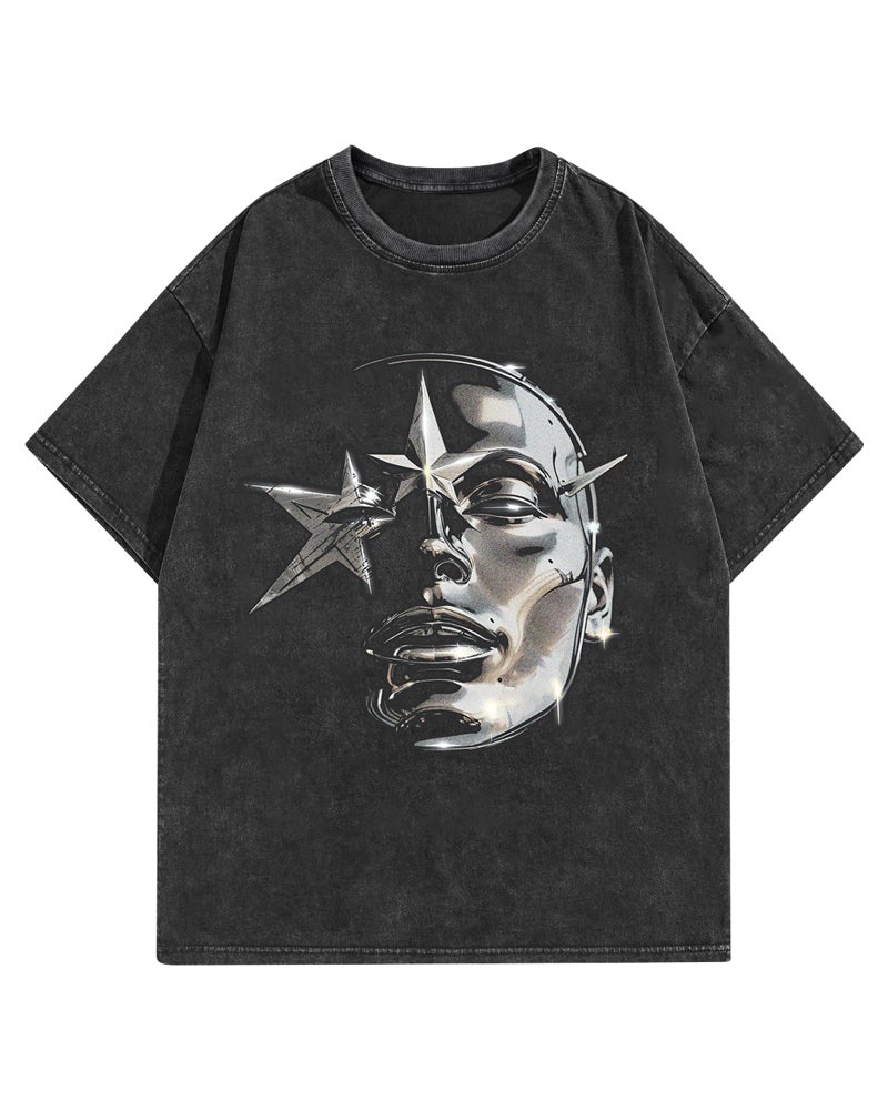 AugYew Men's Graphic Tees Shirt Unisex Cotton Oversized T-Shirt Short Sleeve Vintage Streetwear Casual Tee Top Men,BK,M - Image 1