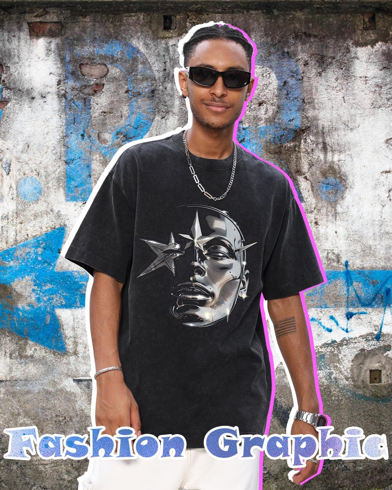 AugYew Men's Graphic Tees Shirt Unisex Cotton Oversized T-Shirt Short Sleeve Vintage Streetwear Casual Tee Top Men,BK,M - Image 3