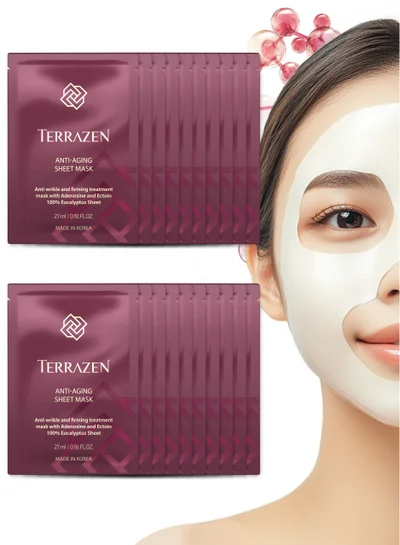 Terrazen Korean Face Sheet Mask Skincare - Anti Aging & Wrinkle Hydrating Sheet for Men & Women - Brightening Facial Mask for All Skin Types 20 Sheet Pack