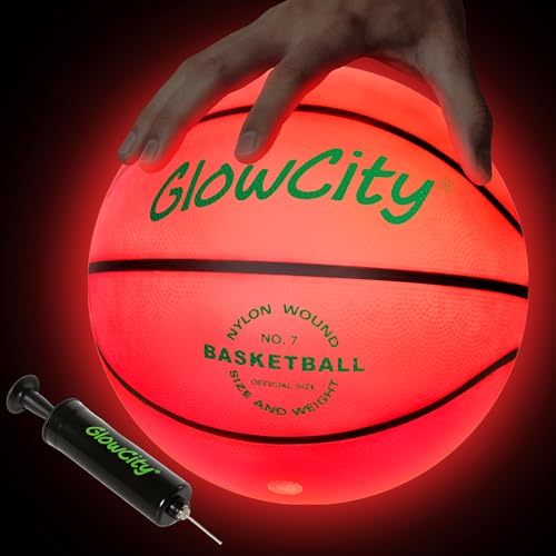GlowCity Glow in The Dark Basketball Size 7 Light Up Ball for Teen Boys Gifts Adults Red Glow for Outdoor Games Sports Birthday Gift Ideas for Boys Ages 12 13 14 15 Basketball Gear Accessories - Image 1