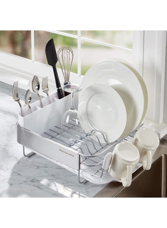 KitchenAid رف صحون قابل للتوسيع من كيتشن إيد، مقاوم للصدأ، مع لوح تصريف مائل وقابل للإزالة لحامل أدوات المائدة، 23.18 بوصة، رمادي - Image 5