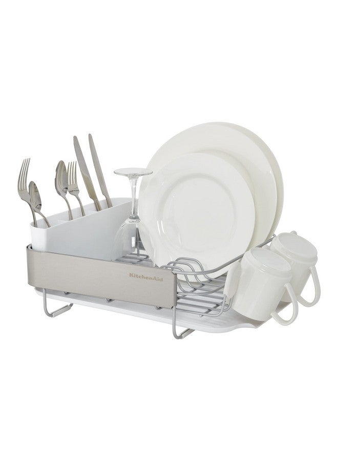 KitchenAid رف صحون قابل للتوسيع من كيتشن إيد، مقاوم للصدأ، مع لوح تصريف مائل وقابل للإزالة لحامل أدوات المائدة، 23.18 بوصة، رمادي - Image 4