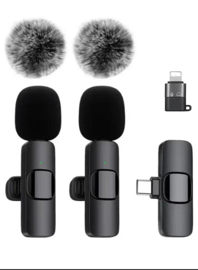 Wireless Lavalier Microphone For Type-C Phones - Plug And Play Wireless Microphone With 2 Microphones For Usb-C Android Phones And Iphones Video Recording - Interviews - Vlog - Auto Sync And Noise Reduction - 2.4 Ghz - Black  - Image 1