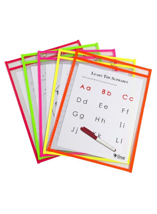 C-Line Reusable Dry Erase Pockets, 9 x 12 Inches, Assorted Neon Colors, 10 Pockets per Pack (40810)