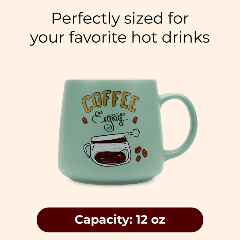 VIN FRESCO 12 oz Ceramic Coffee Mug Microwave Safe with Wide Bottom - Dishwasher Safe Coffee Cup - Thick and Cozy Mug for Coffee, Tea, Hot Chocolate, and More (Green) - Image 2