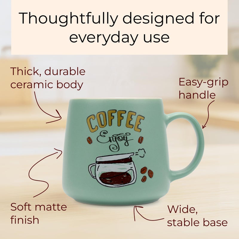 VIN FRESCO 12 oz Ceramic Coffee Mug Microwave Safe with Wide Bottom - Dishwasher Safe Coffee Cup - Thick and Cozy Mug for Coffee, Tea, Hot Chocolate, and More (Green) - Image 3