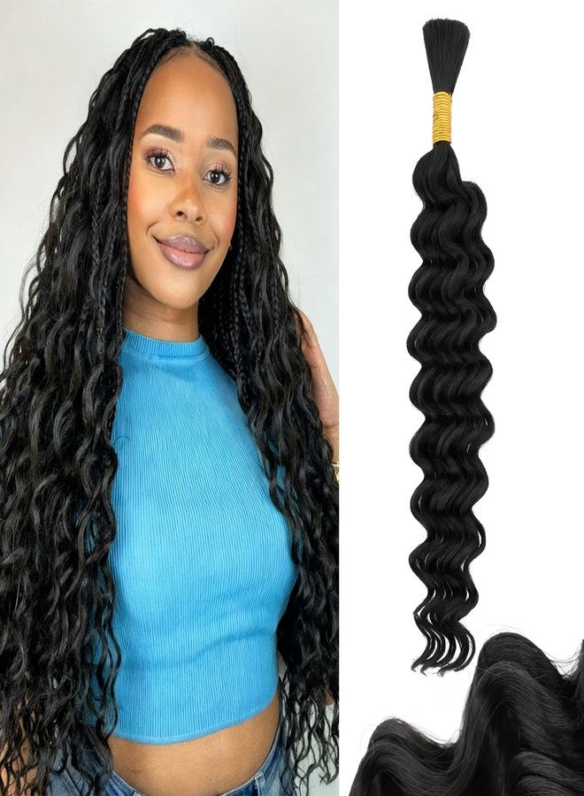 S-noilite Human Braiding Hair for Boho Braids 100% Unprocessed Brazilian Virgin Bulk Hair 1 Bundles/Pack 50g 16 Inch Deep Wave Bundles Human Hair for Bohemian Knotless Braids No Weft #1B - Image 1