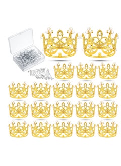 Y&D Mini Crown Cake Topper, 20Pcs Tiara Birthday 100 Pcs Bouquet Wedding Corsages Pins, for Boy Girl Bridal Wedding, Baby Shower, Party Supplies Decor  - Image 1