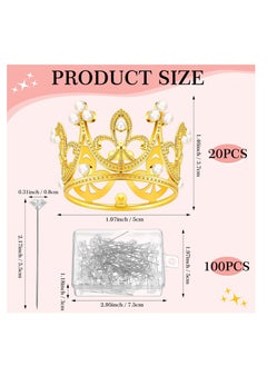 Y&D Mini Crown Cake Topper, 20Pcs Tiara Birthday 100 Pcs Bouquet Wedding Corsages Pins, for Boy Girl Bridal Wedding, Baby Shower, Party Supplies Decor  - Image 2