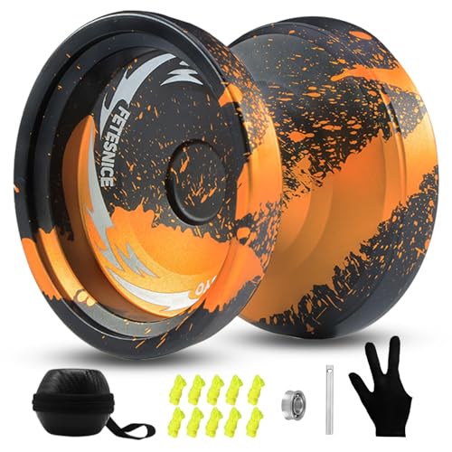 FETESNICE FS23 Professional Finger Spin YoyoMetal Trick Yoyo Responsive Unresponsive Dual Purpose Fingerspin for Kids 812 Adults All Skill Levels with 10 Strings Accessory KitBlack Gold - Image 1