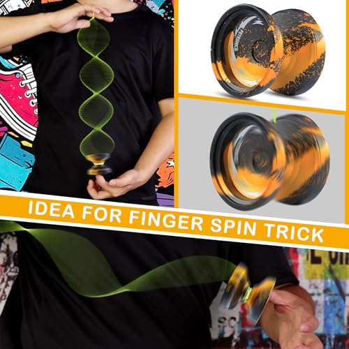 FETESNICE FS23 Professional Finger Spin YoyoMetal Trick Yoyo Responsive Unresponsive Dual Purpose Fingerspin for Kids 812 Adults All Skill Levels with 10 Strings Accessory KitBlack Gold - Image 5
