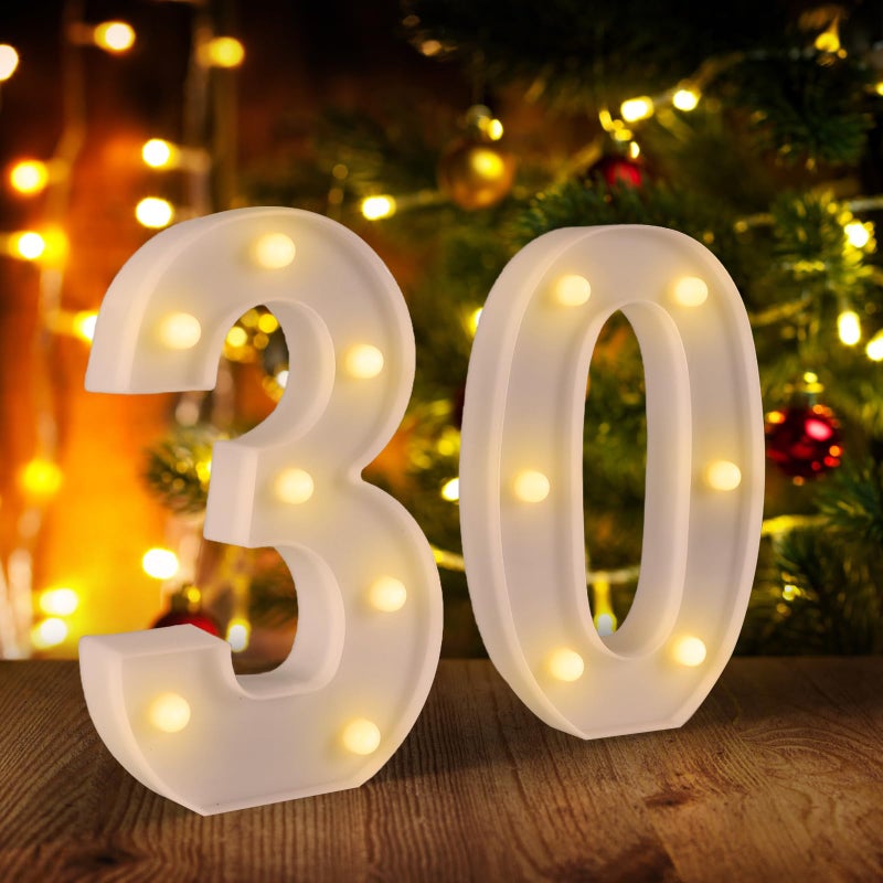 Funsky 30th Birthday Decorations for Her Him,30th Birthday Centerpieces Table Decorations for Women Men,Light Up Numbers 30 Sign for Party Backdrop Wall Decor for 30 Wedding Anniversary Decoration - Image 1